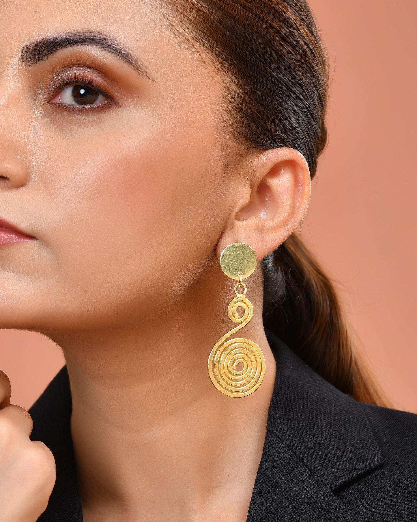 VOJ Gold Plated Twisted Designed Drop Earrings