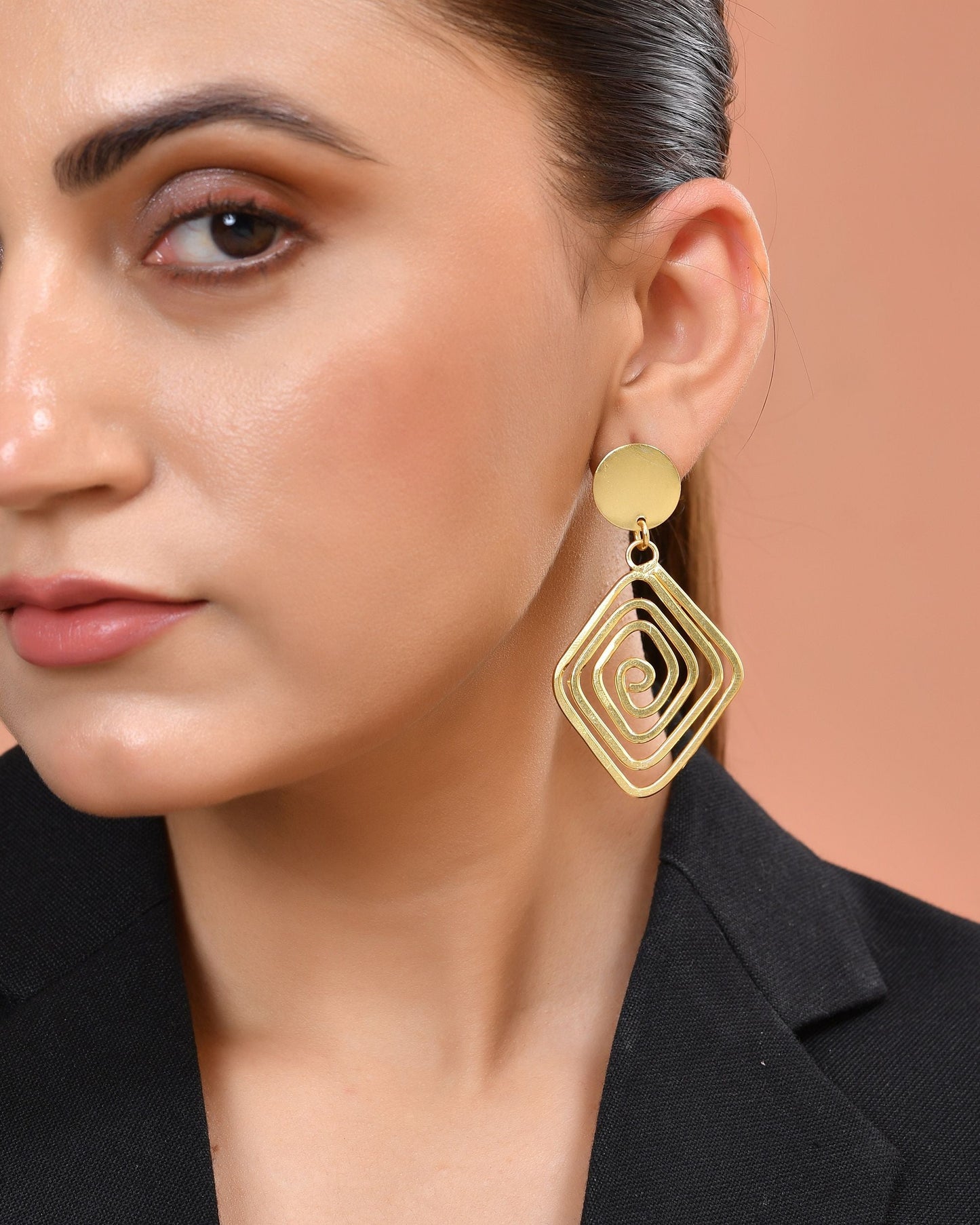 VOJ Gold Plated Square Twisted Designed Drop Earrings