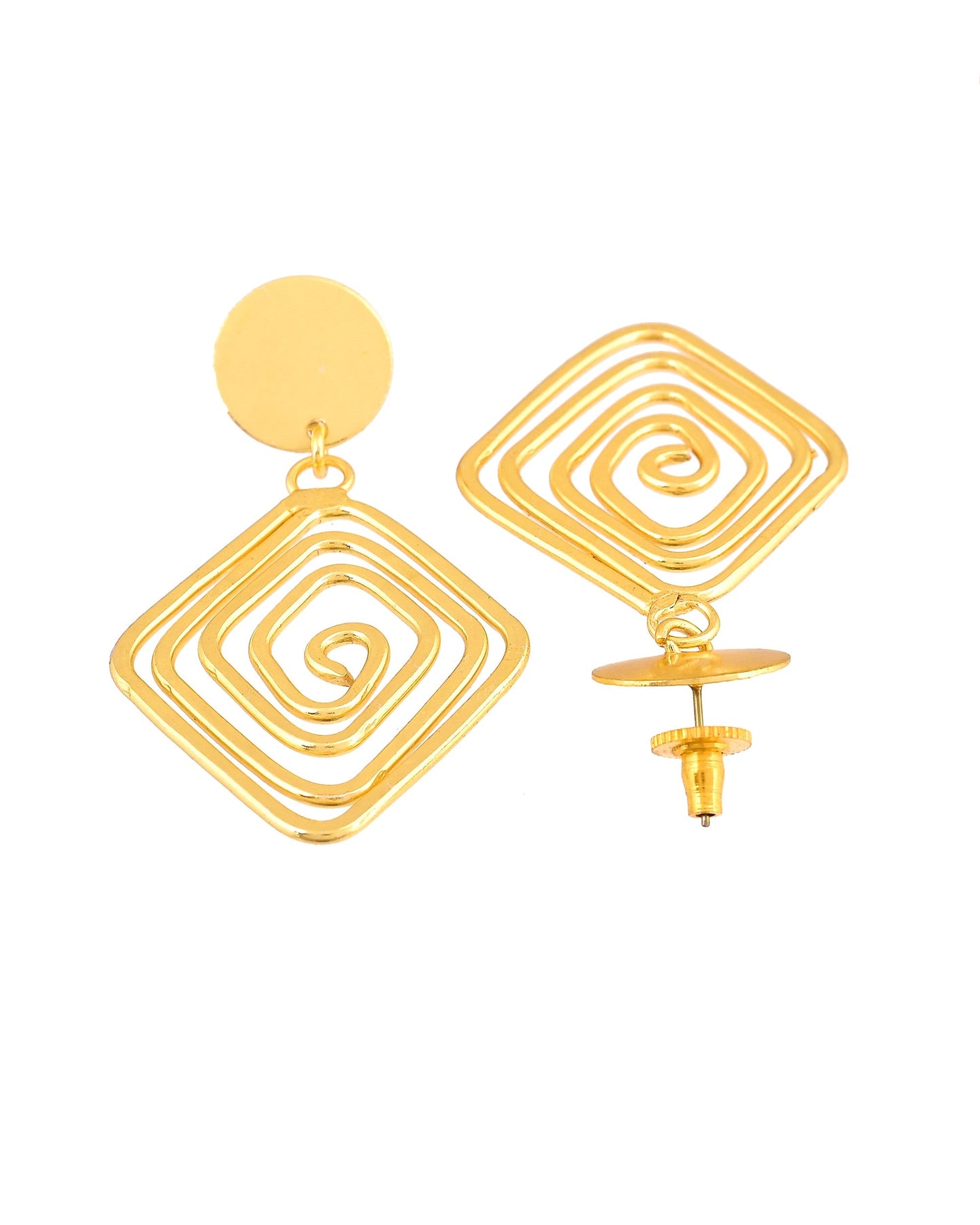 VOJ Gold Plated Square Twisted Designed Drop Earrings
