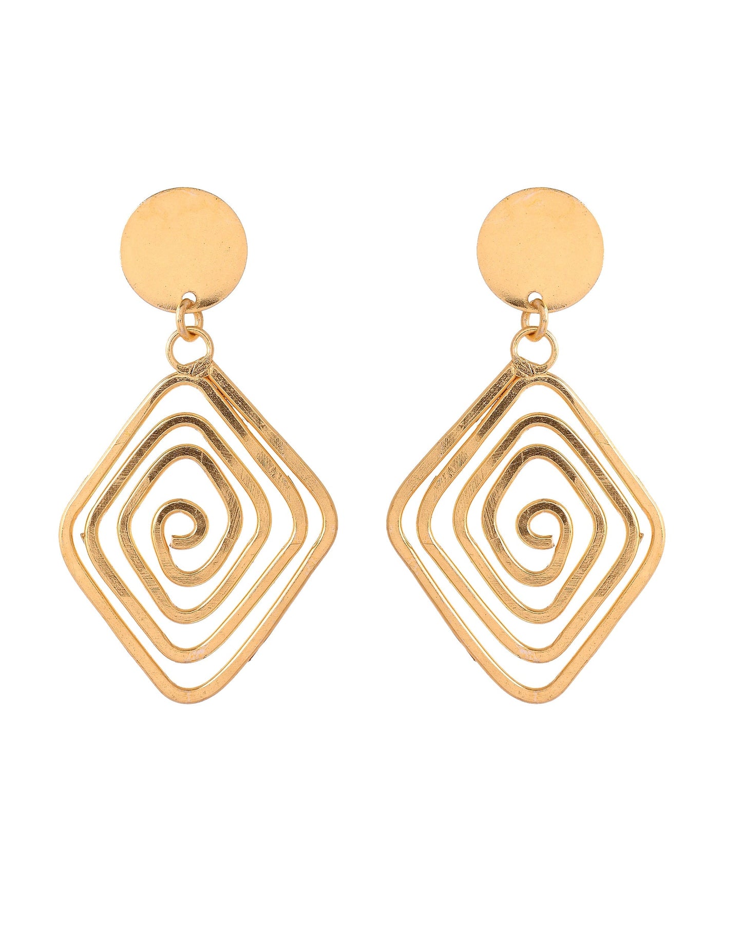 VOJ Gold Plated Square Twisted Designed Drop Earrings