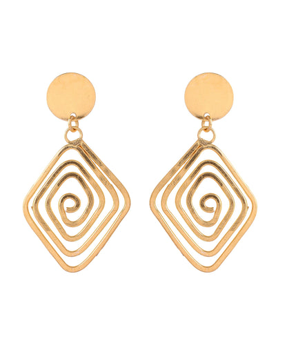 VOJ Gold Plated Square Twisted Designed Drop Earrings