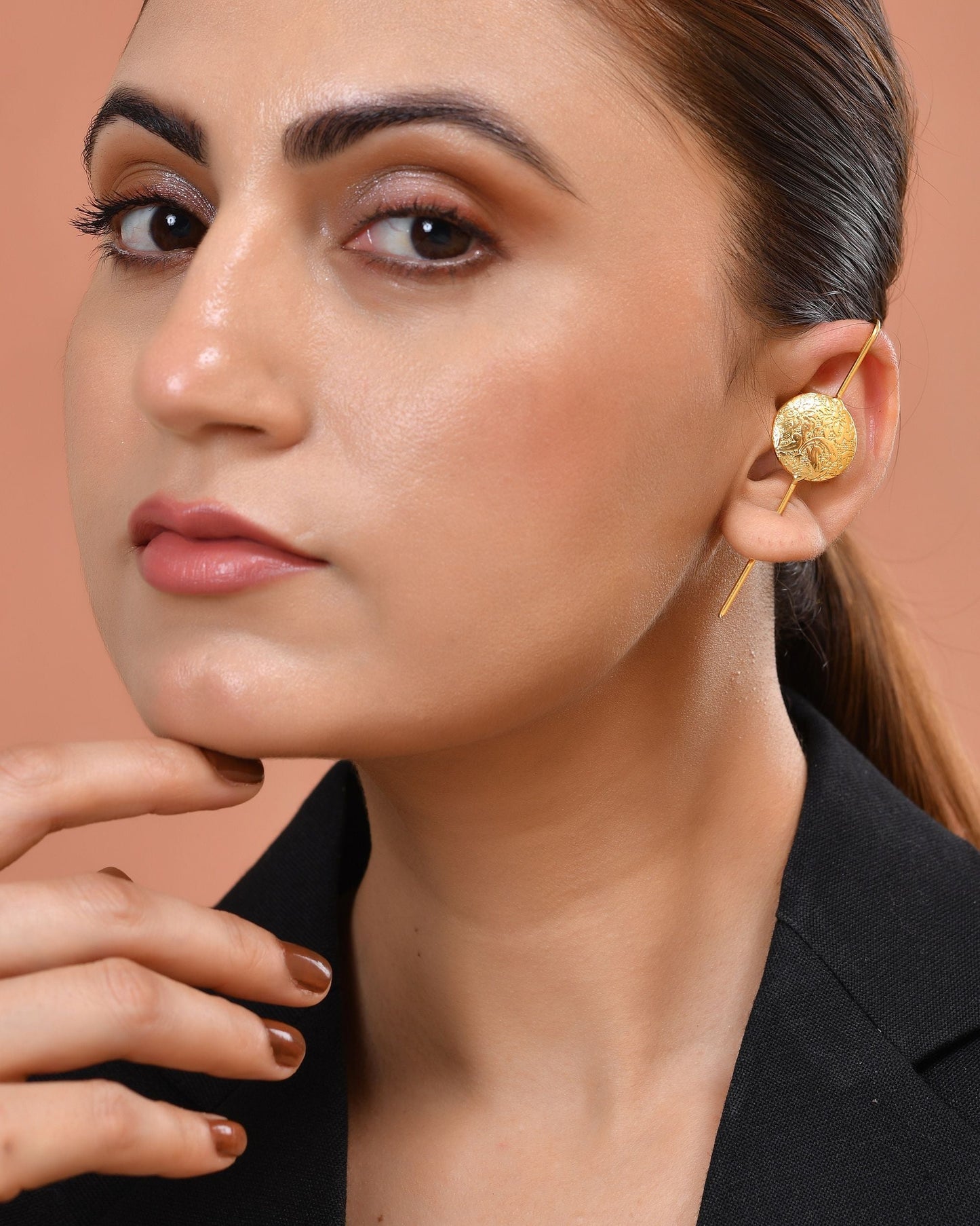VOJ Gold Plated Circular Ear Cuff Earrings
