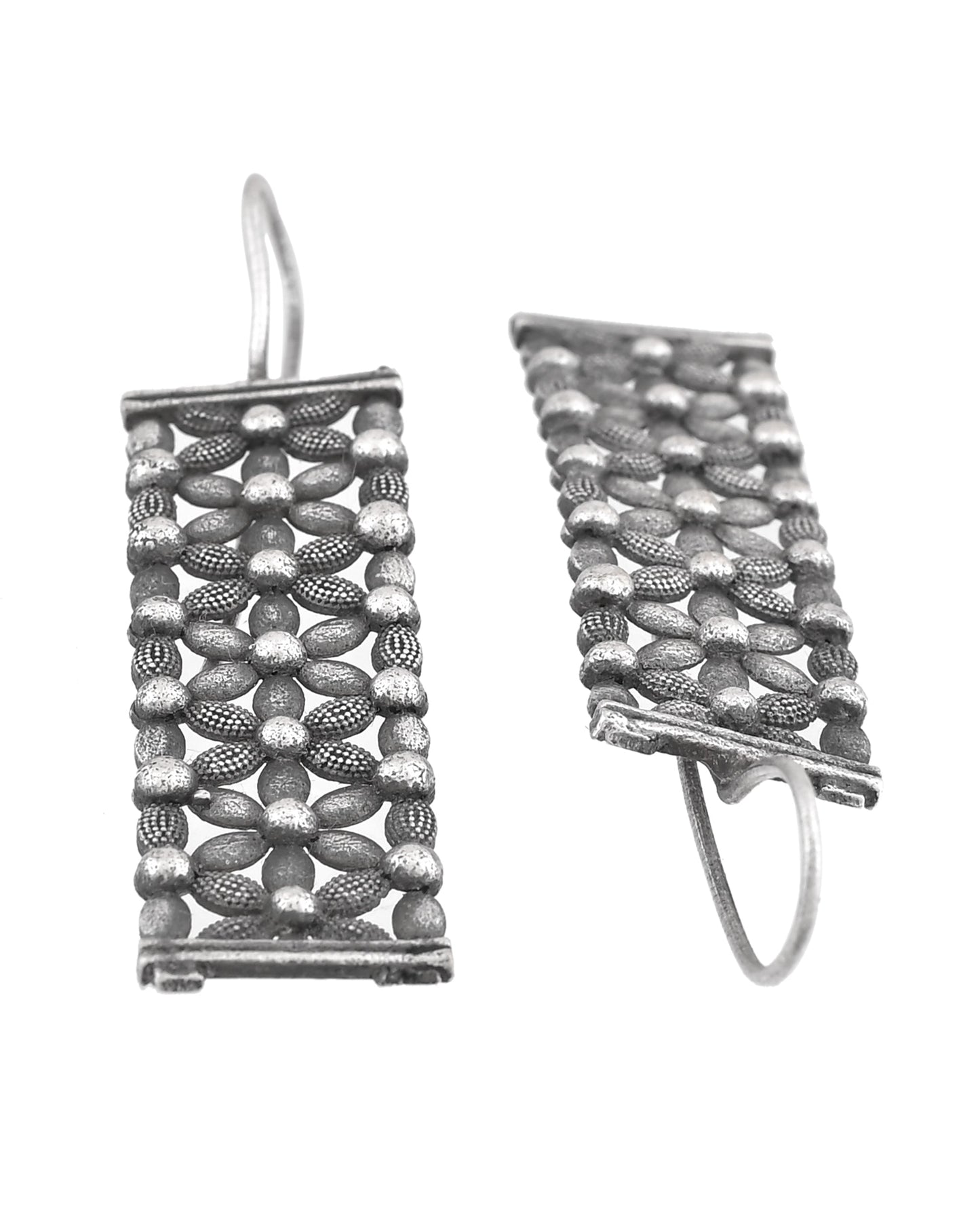 VOJ Silver Plated Beat Studded Designer Drop Earrings
