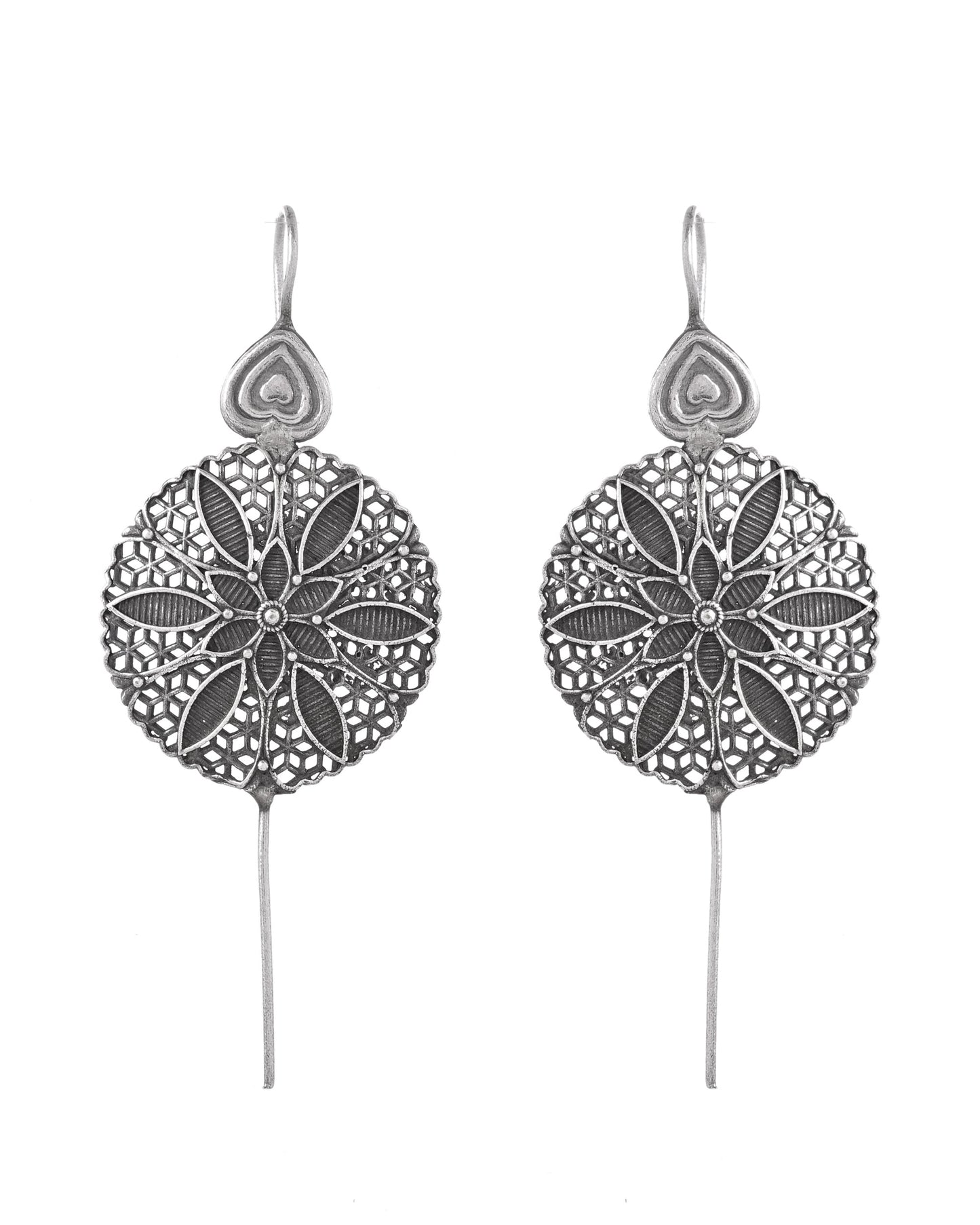 VOJ Silver Toned Floral Design Oxidized Ear Cuff Earrings