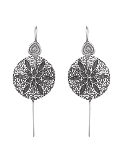 VOJ Silver Toned Floral Design Oxidized Ear Cuff Earrings