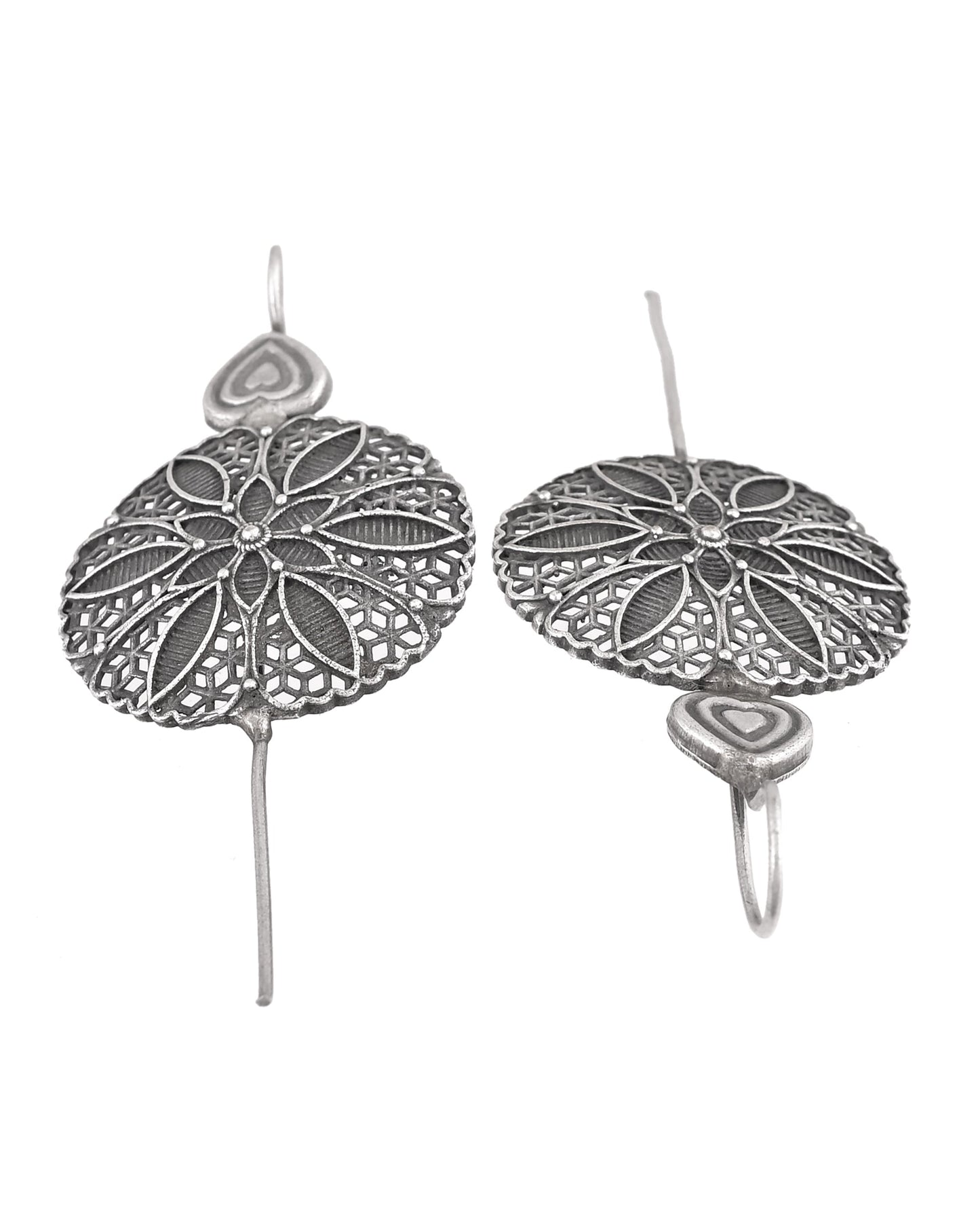 VOJ Silver Toned Floral Design Oxidized Ear Cuff Earrings