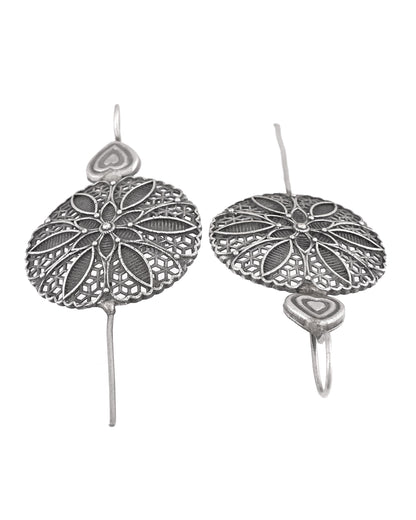 VOJ Silver Toned Floral Design Oxidized Ear Cuff Earrings