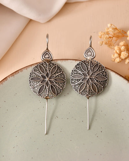 VOJ Silver Toned Floral Design Oxidized Ear Cuff Earrings
