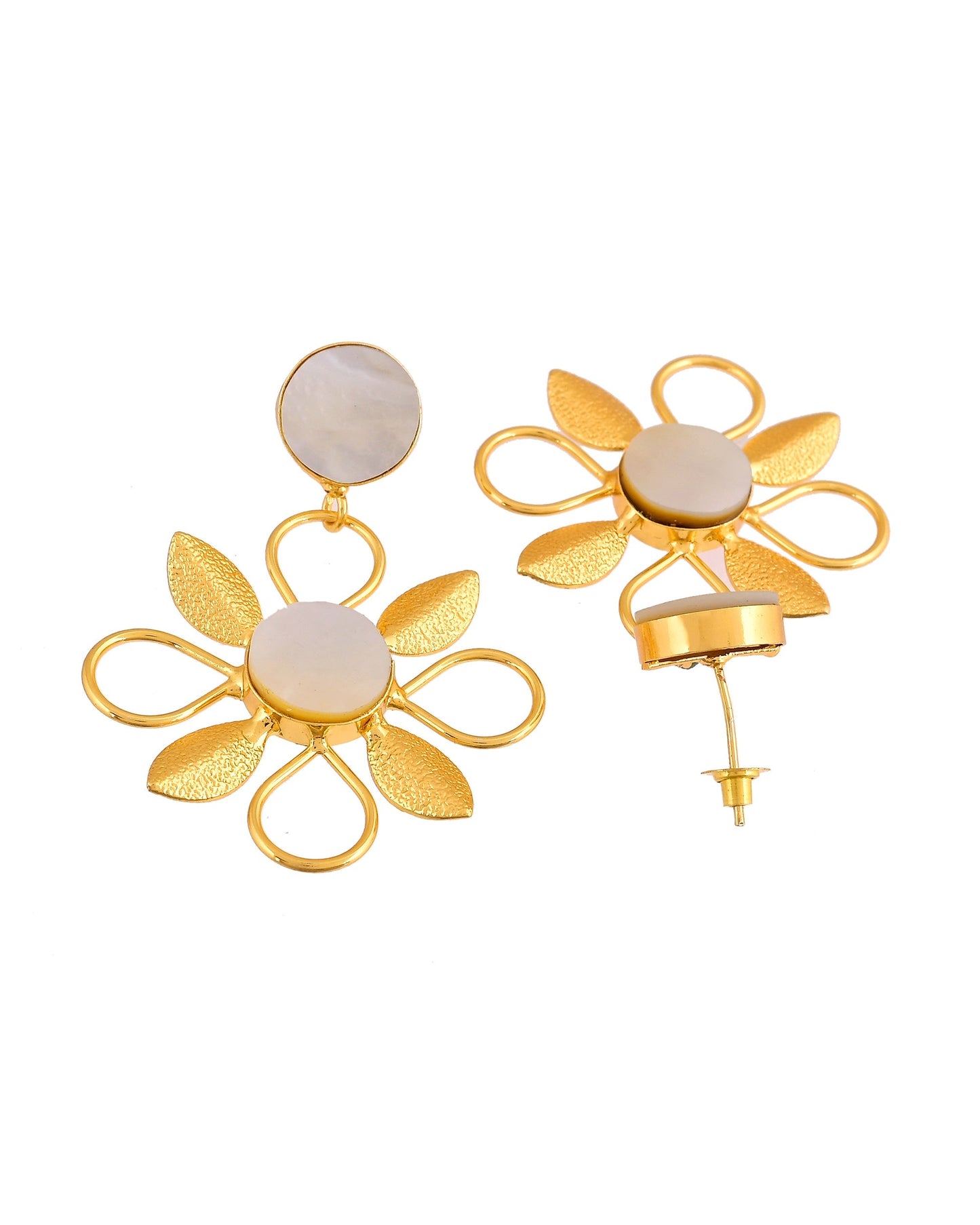 VOJ Gold Plated Floral Shaped Stone Studded Drop Earrings