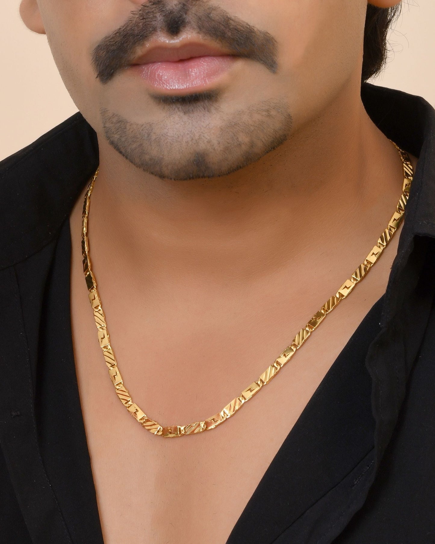 VOJ Gold Plated Thunder Light Shaped Biscuit Chain For Men