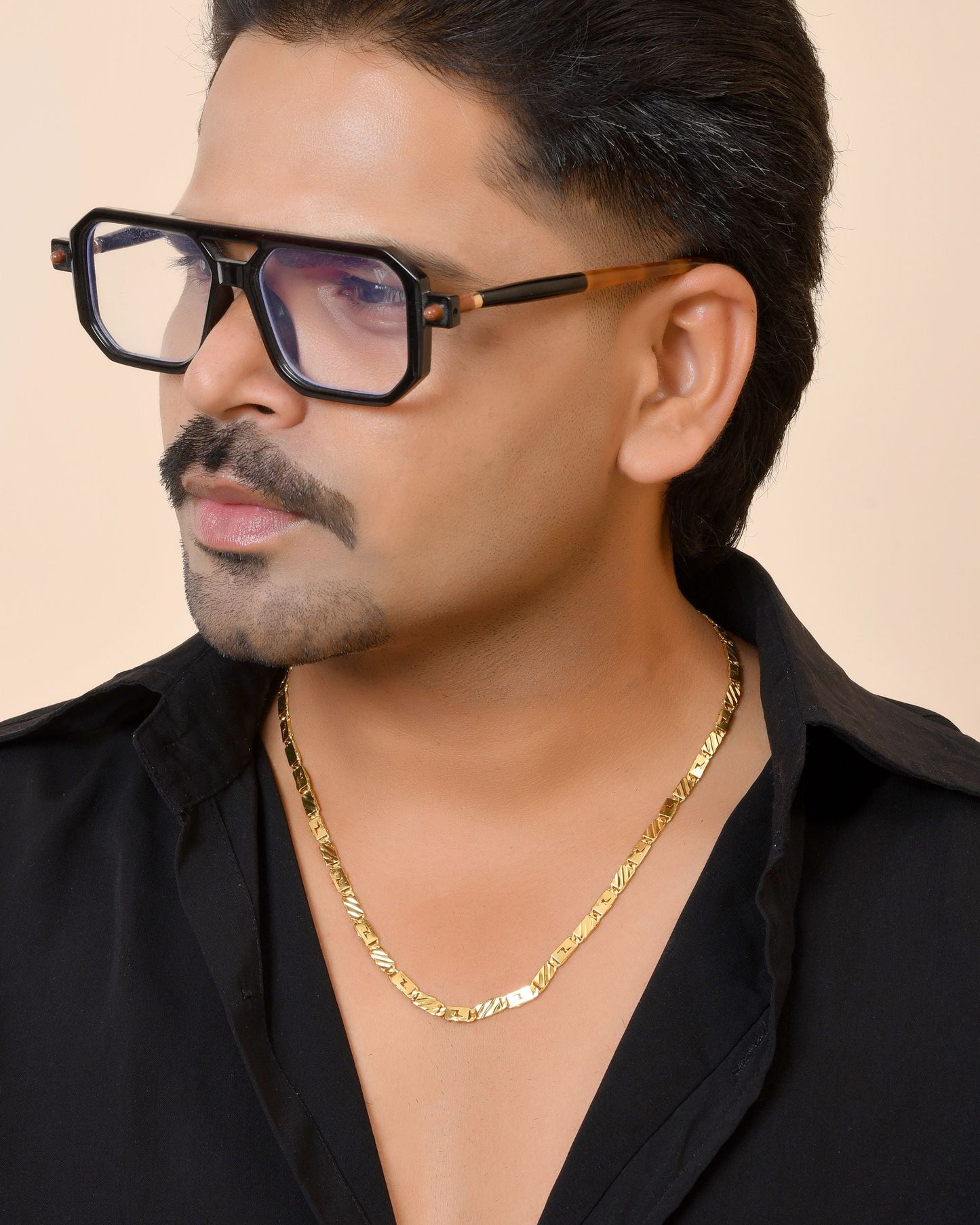 VOJ Gold Plated Thunder Light Shaped Biscuit Chain For Men
