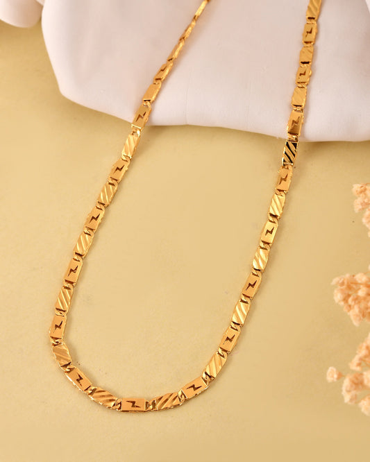 VOJ Gold Plated Thunder Light Shaped Biscuit Chain For Men