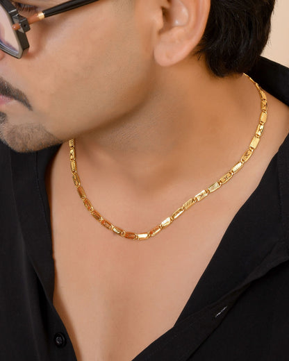 VOJ Gold Plated X Designed Biscuit Chain For Men