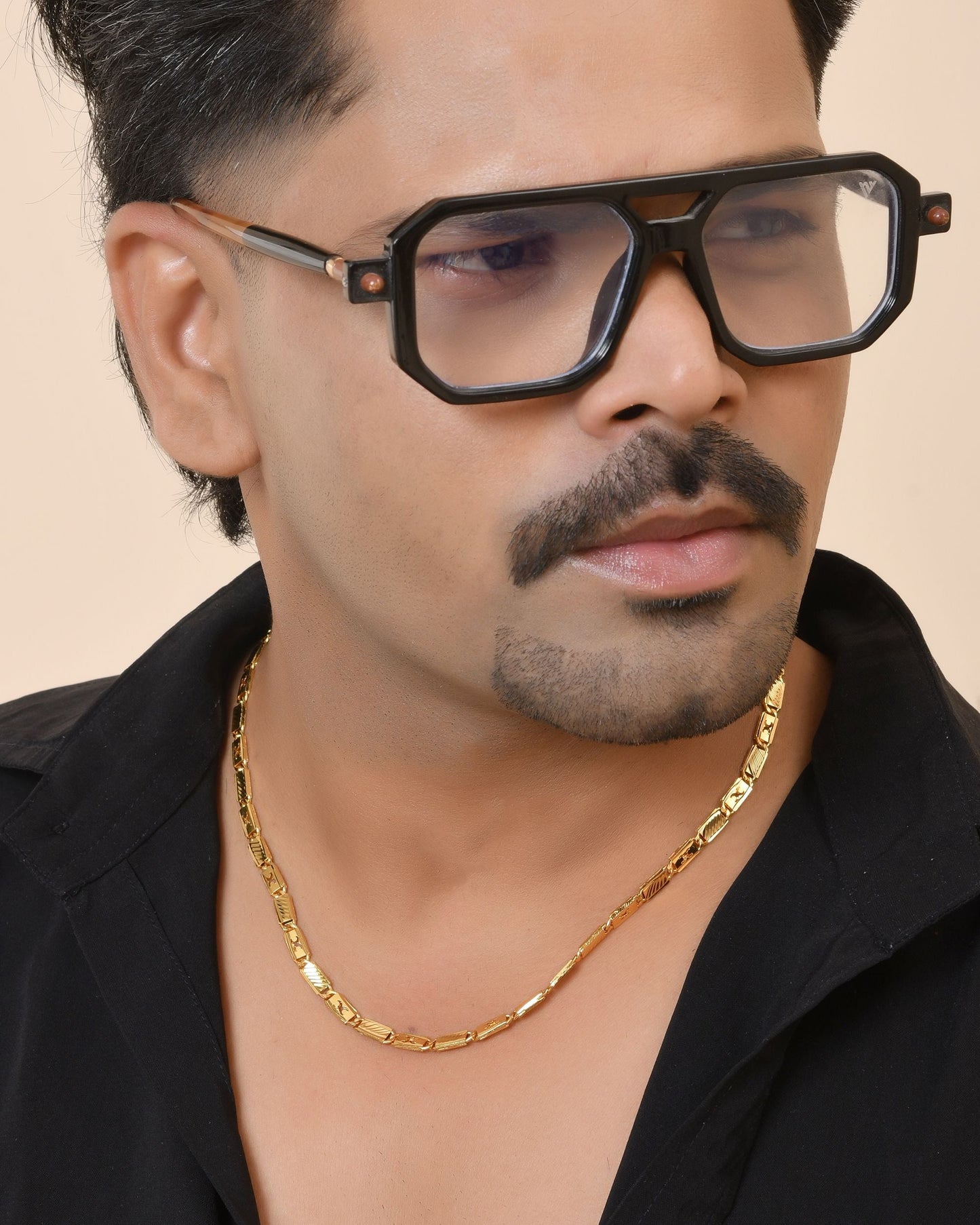 VOJ Gold Plated X Designed Biscuit Chain For Men