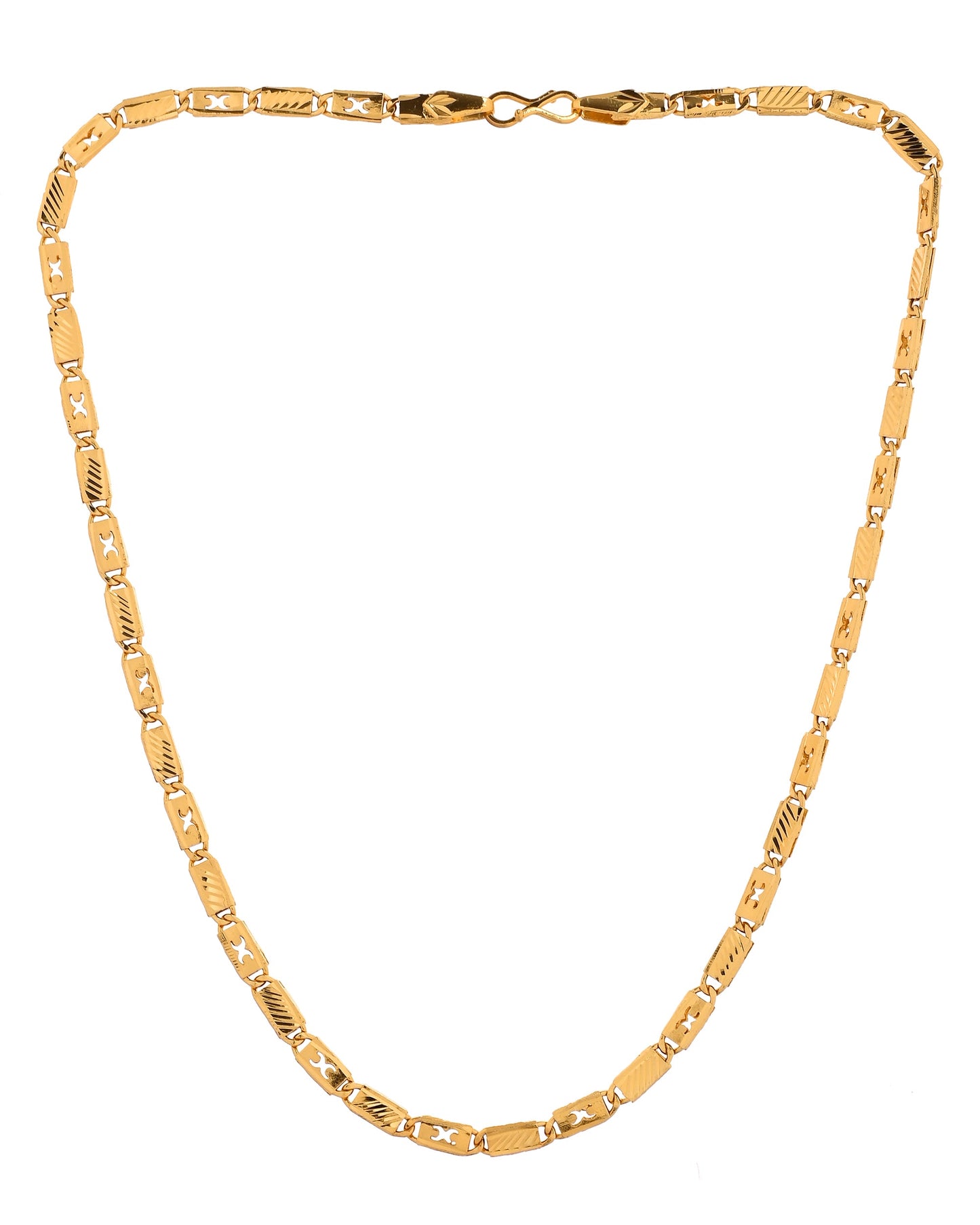 VOJ Gold Plated X Designed Biscuit Chain For Men