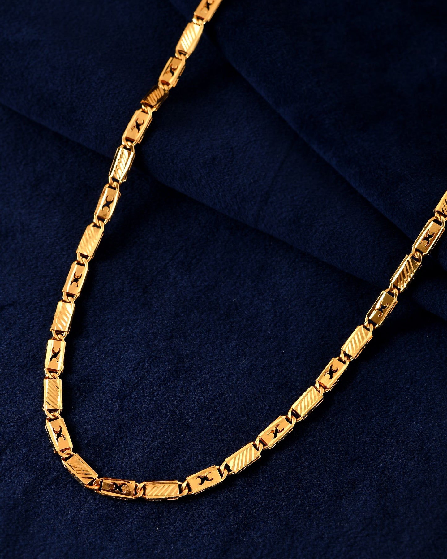 VOJ Gold Plated X Designed Biscuit Chain For Men
