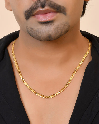 VOJ Gold Plated Geometric Designed Biscuit Chain For Men