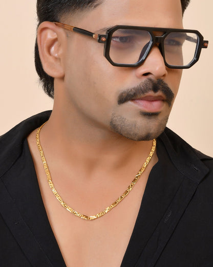 VOJ Gold Plated Geometric Designed Biscuit Chain For Men