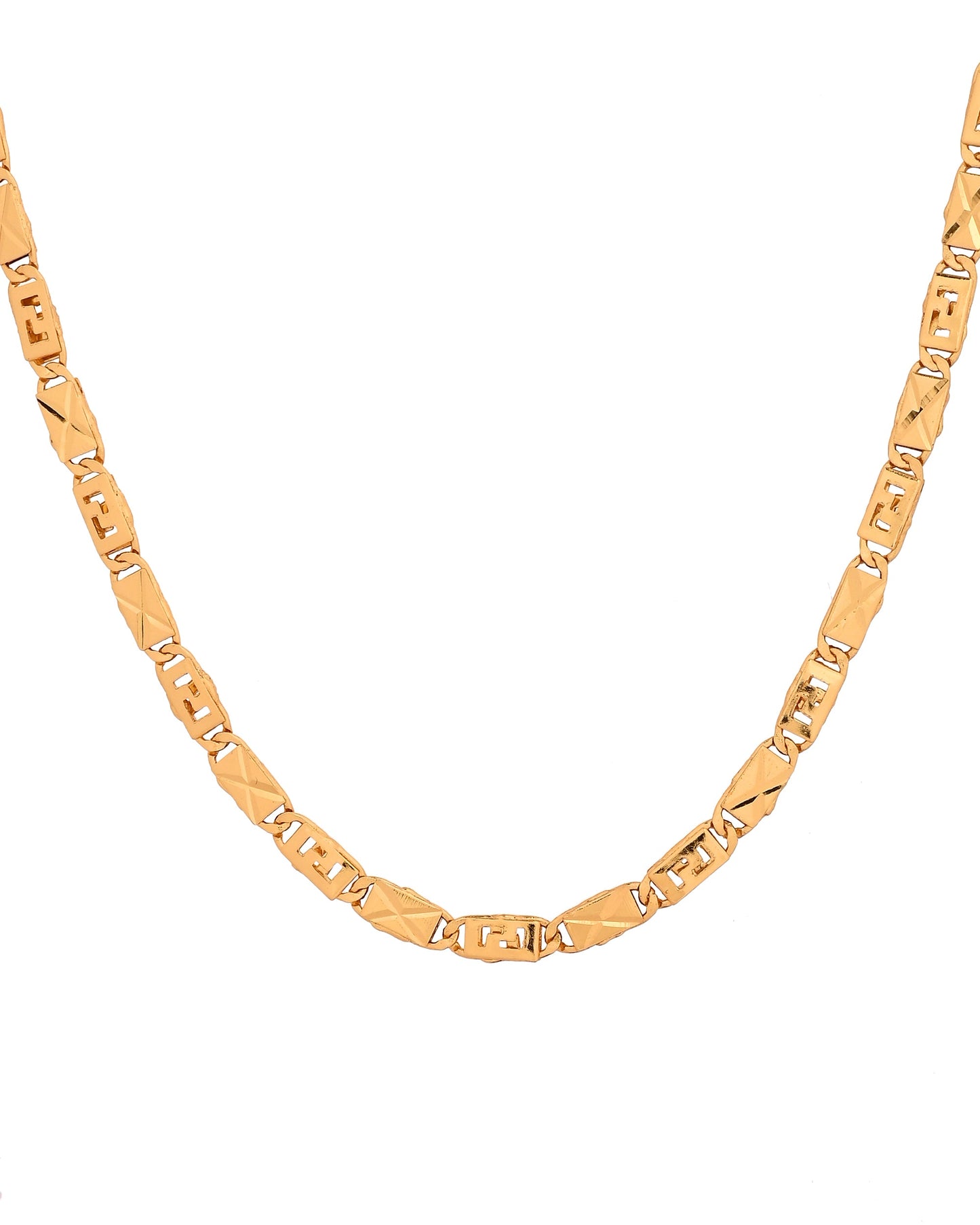 VOJ Gold Plated Geometric Designed Biscuit Chain For Men