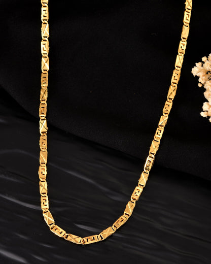 VOJ Gold Plated Geometric Designed Biscuit Chain For Men