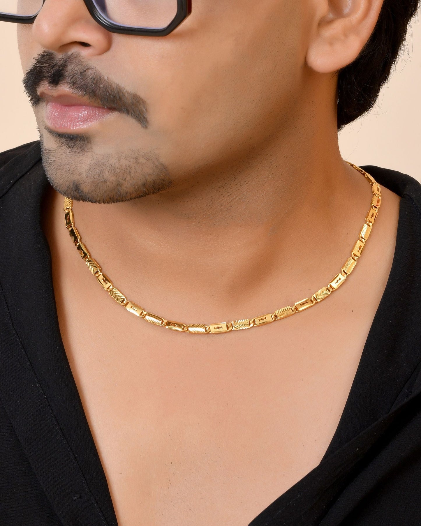 VOJ Gold Plated Toffee Designed Biscuit Chain For Men
