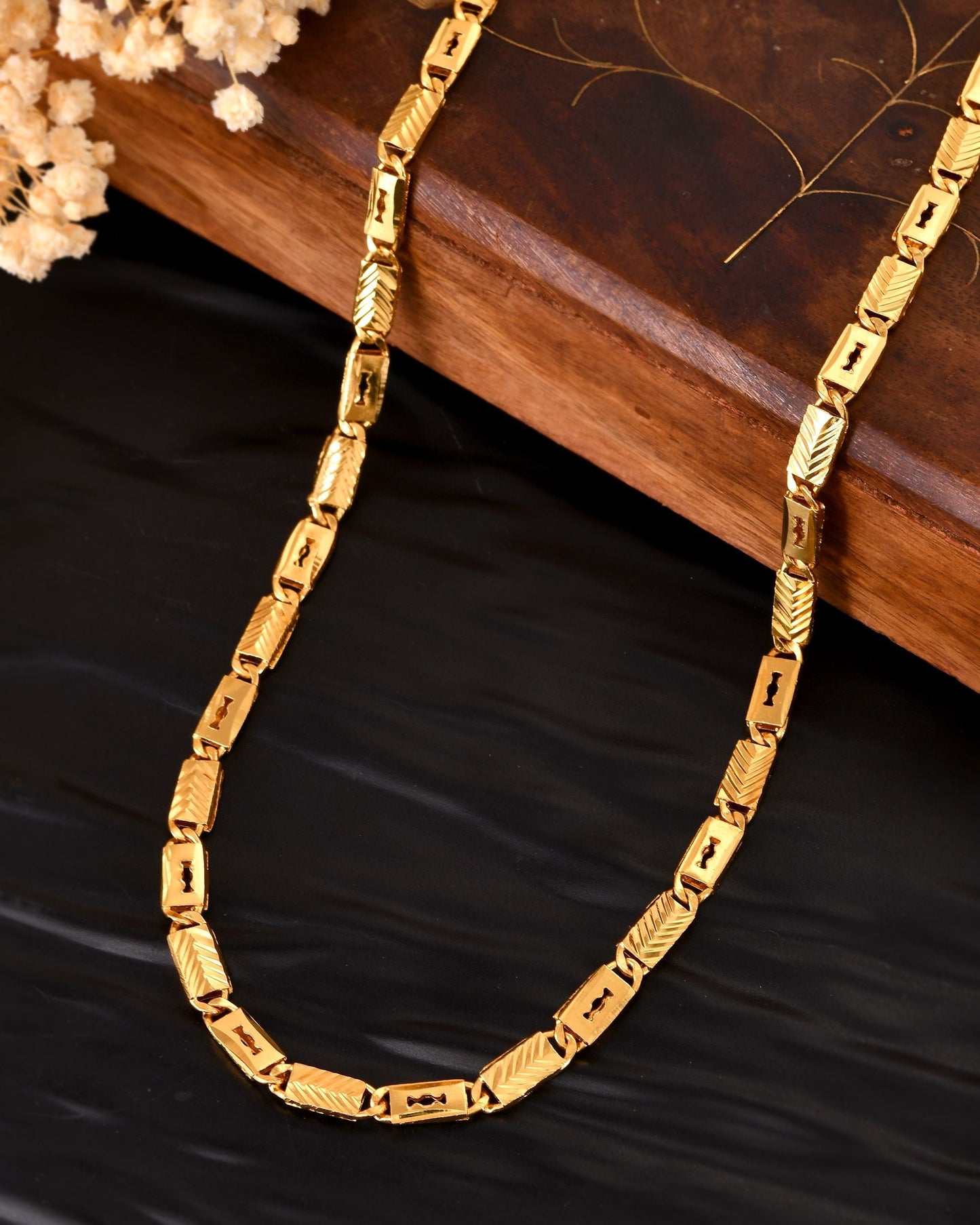 VOJ Gold Plated Toffee Designed Biscuit Chain For Men