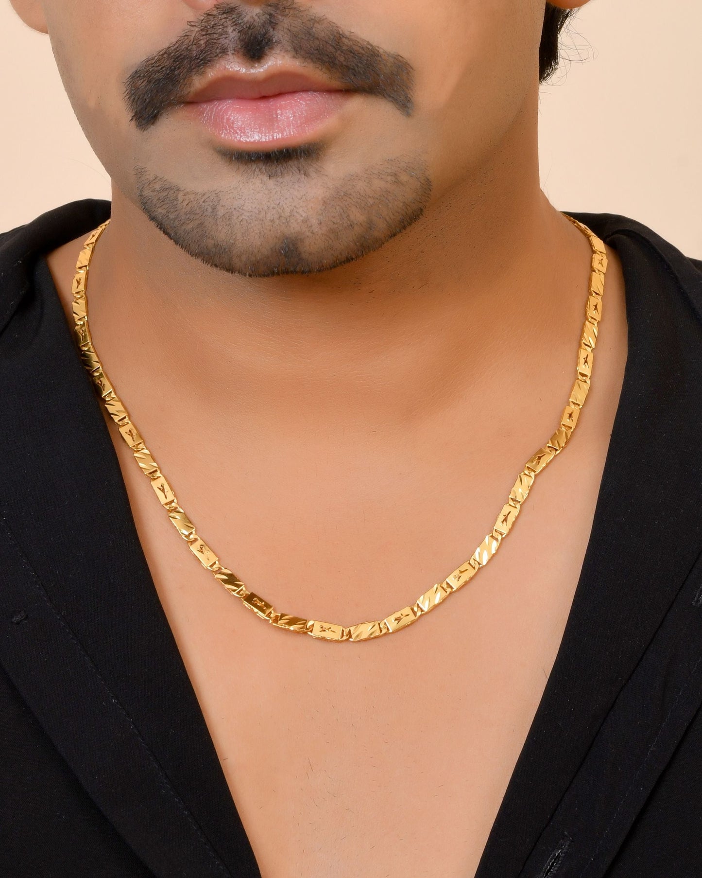 VOJ Gold Plated Plain Designed Biscuit Chain For Men