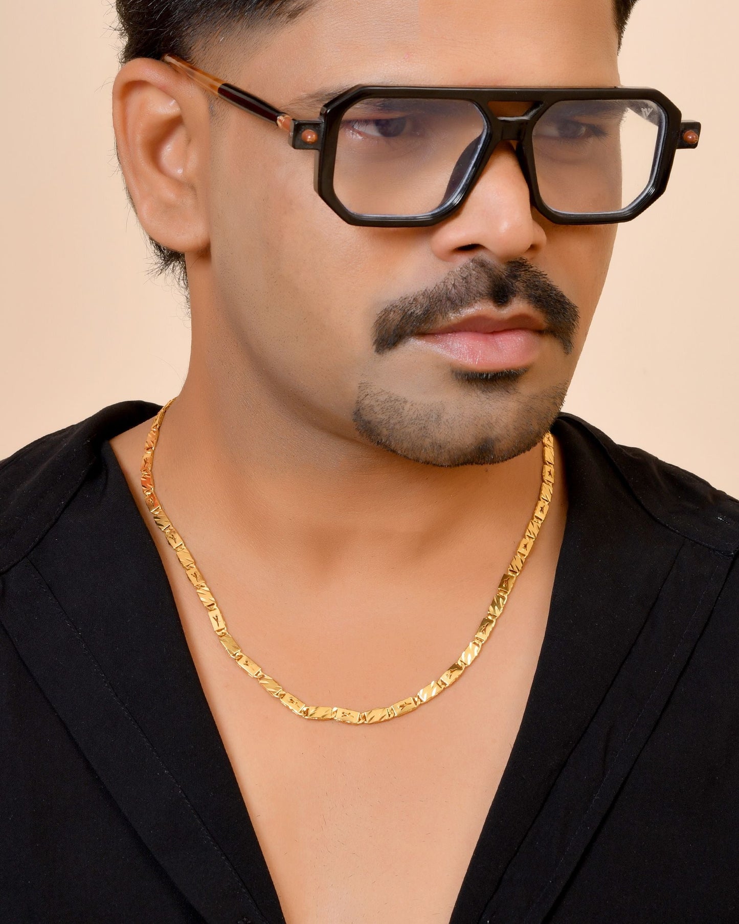 VOJ Gold Plated Plain Designed Biscuit Chain For Men