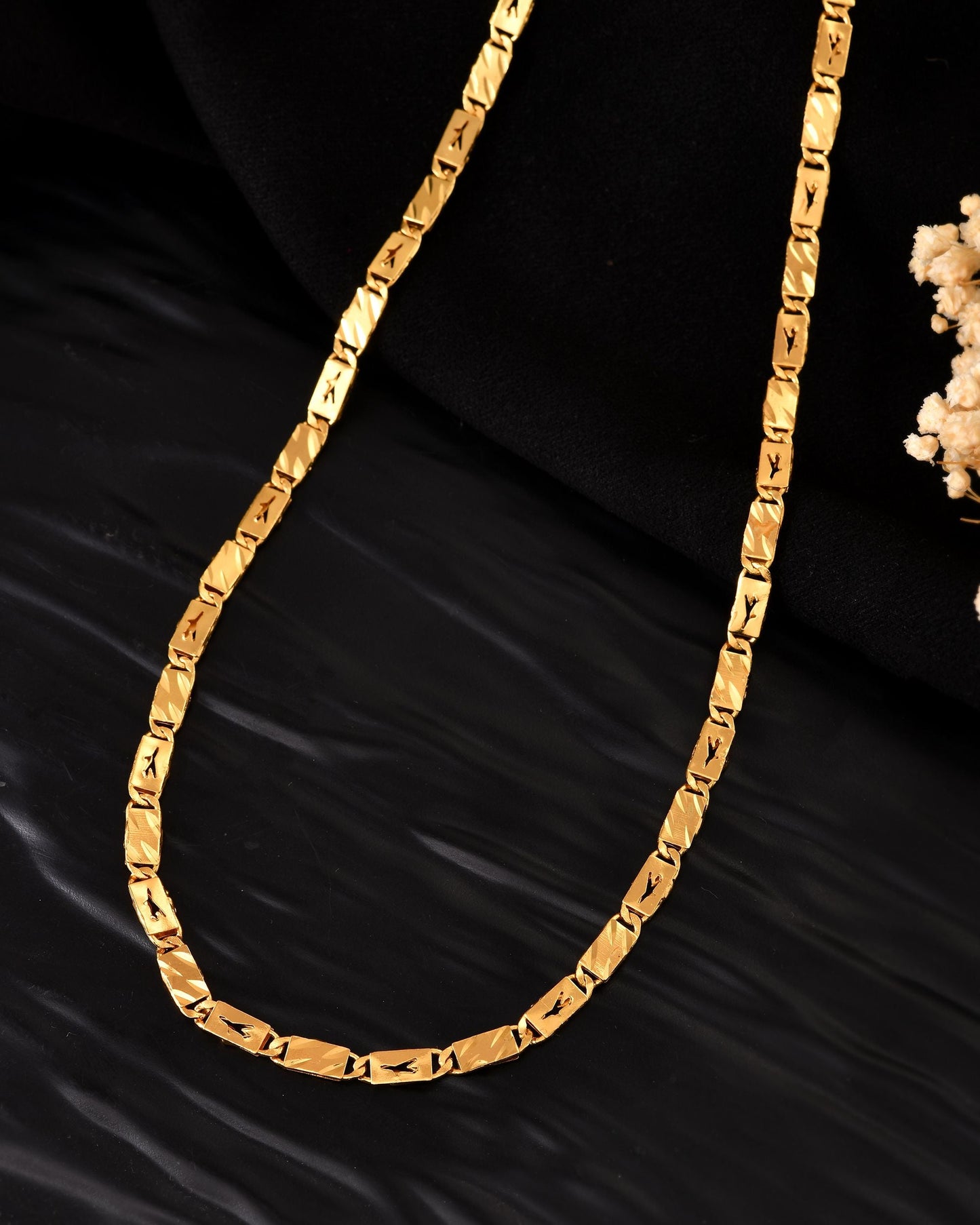 VOJ Gold Plated Plain Designed Biscuit Chain For Men