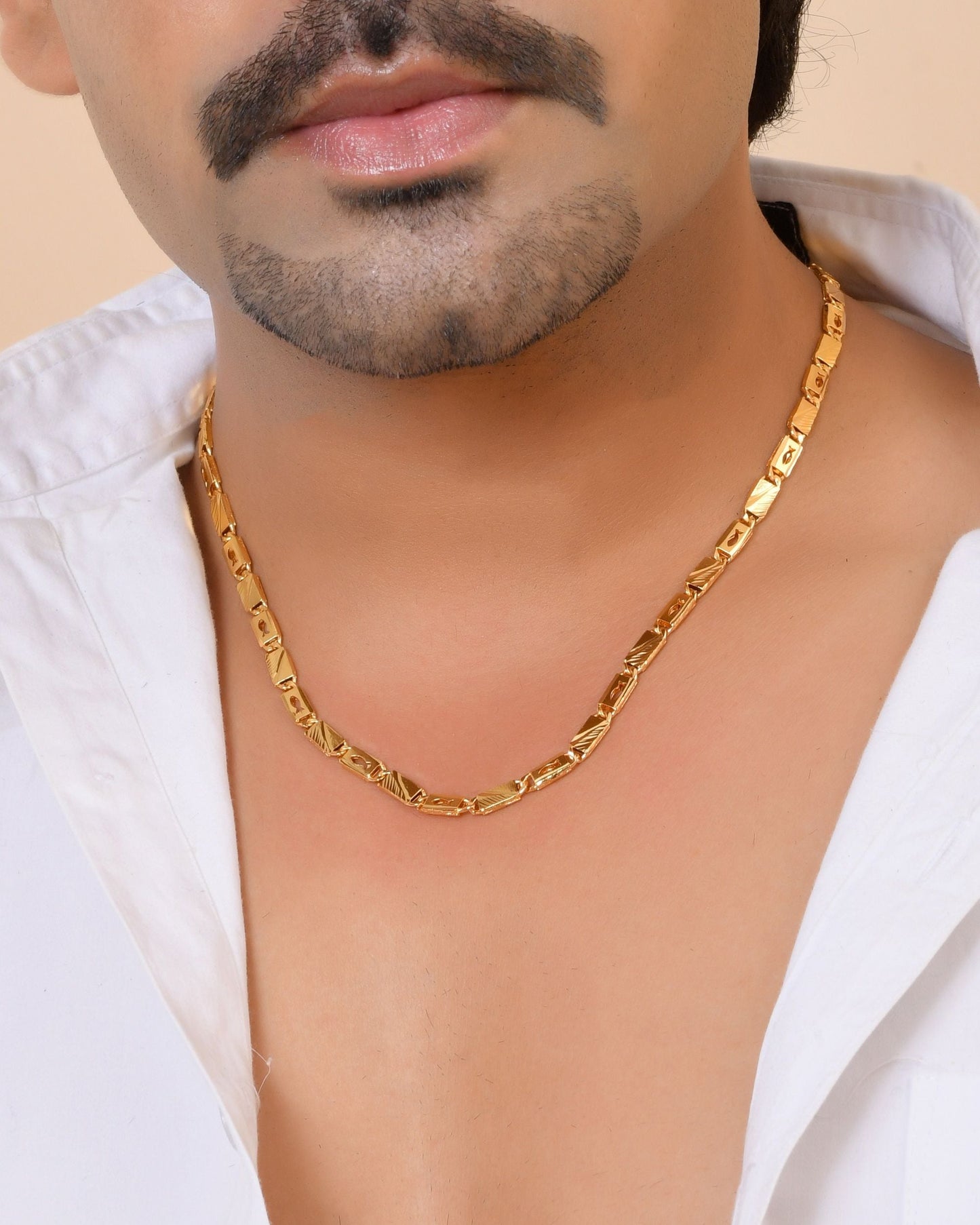 VOJ Gold Plated Fish Designed Biscuit Chain For Men