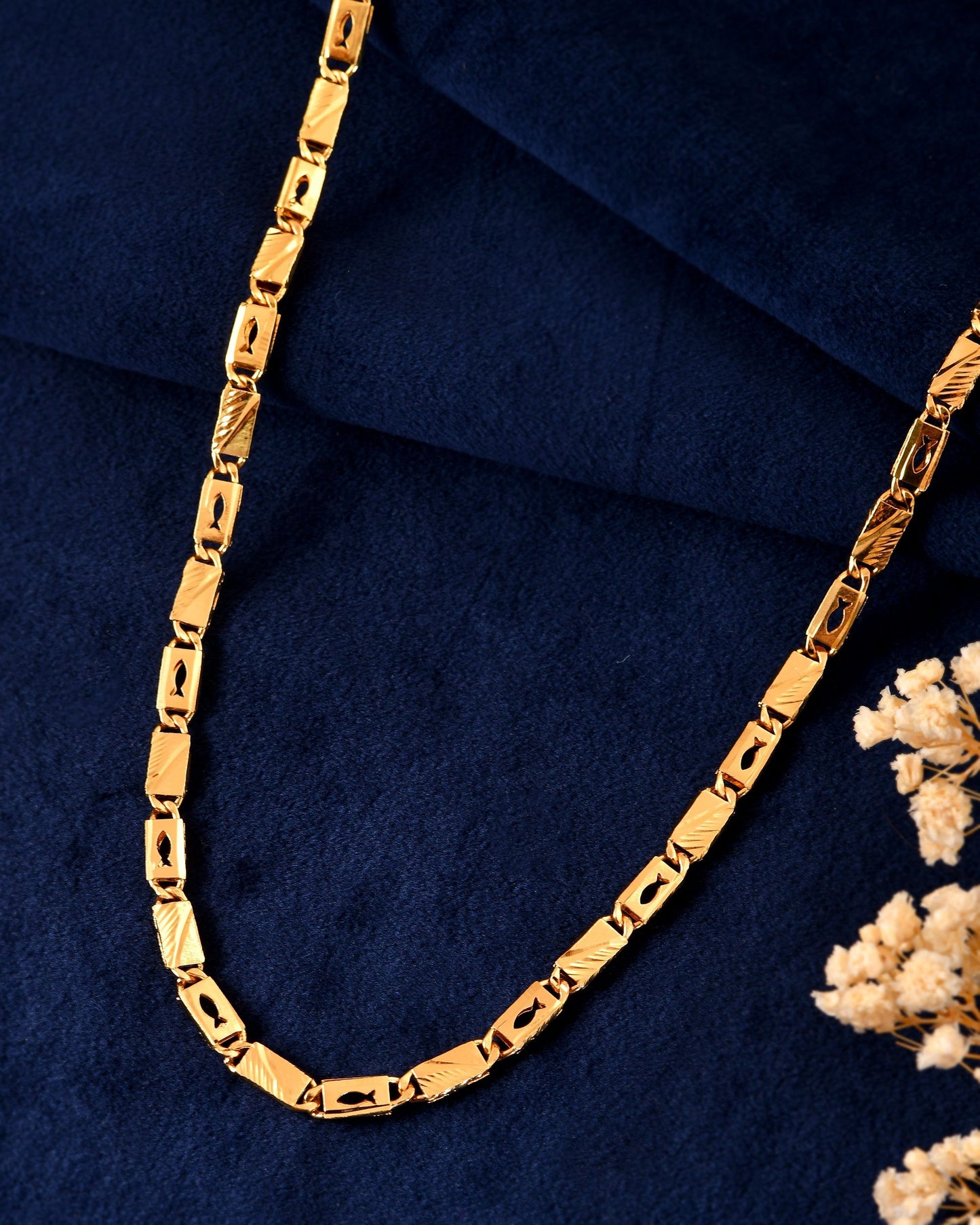VOJ Gold Plated Fish Designed Biscuit Chain For Men