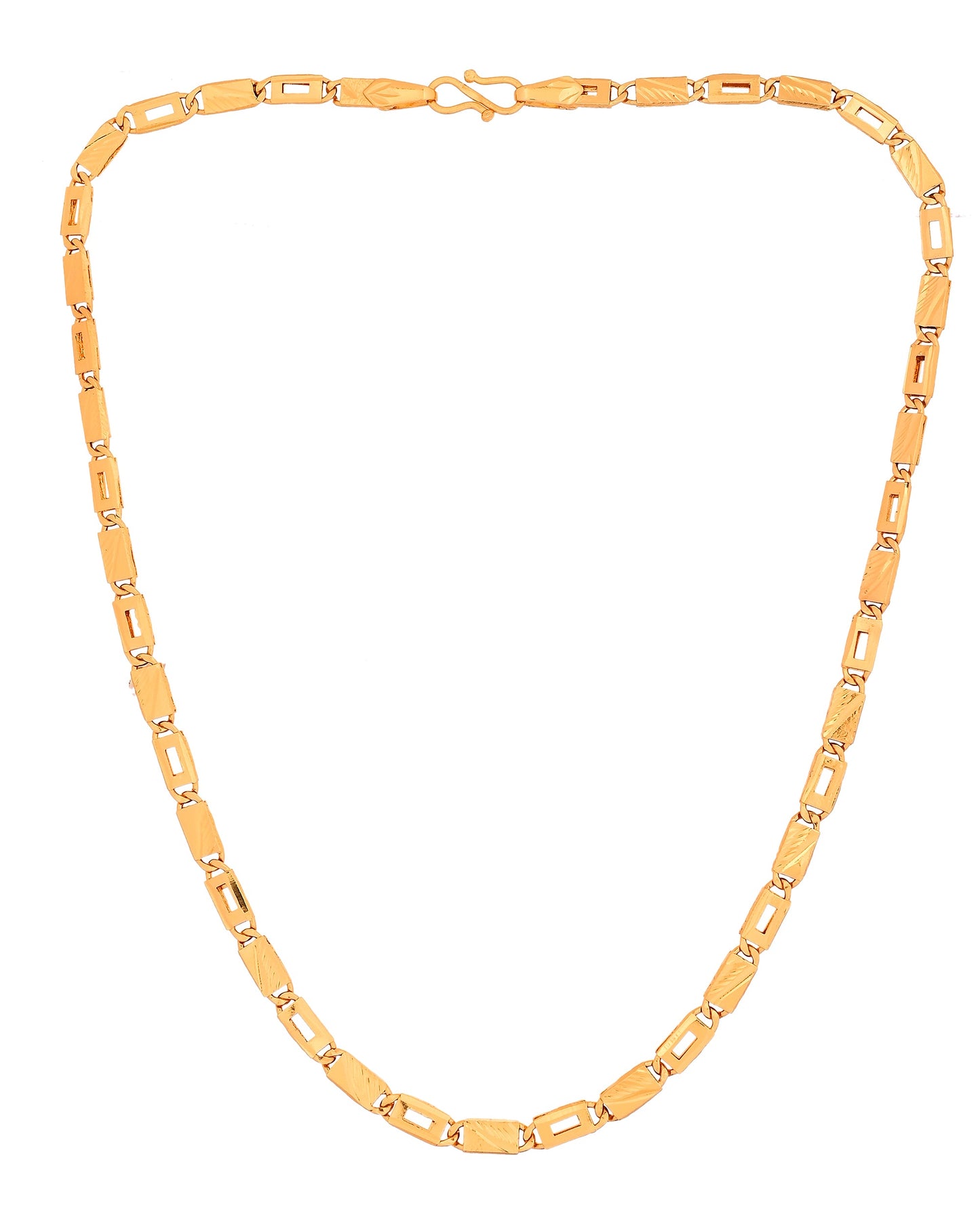VOJ Gold Toned Rectangular Designed Biscuit Chain For Men
