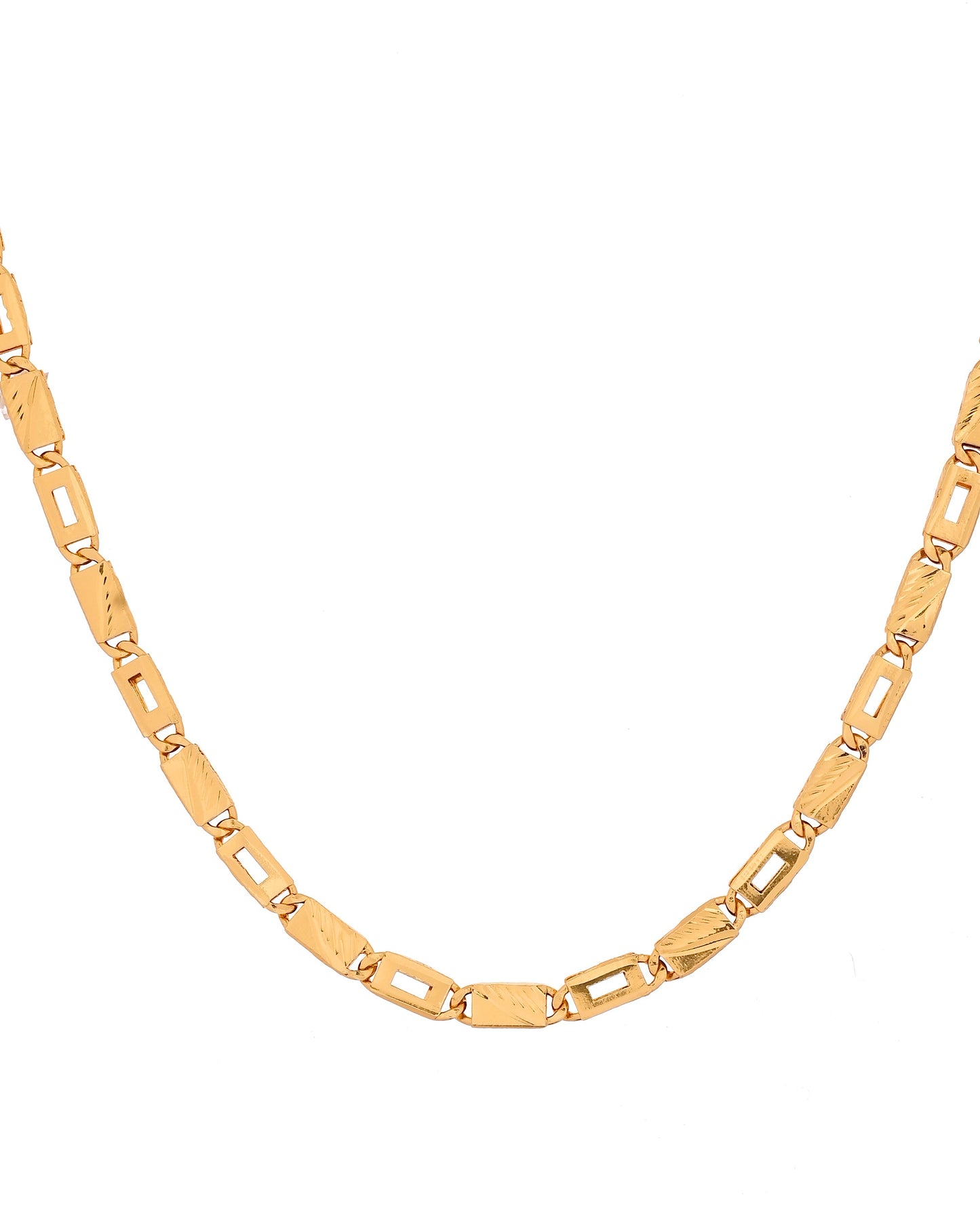 VOJ Gold Toned Rectangular Designed Biscuit Chain For Men