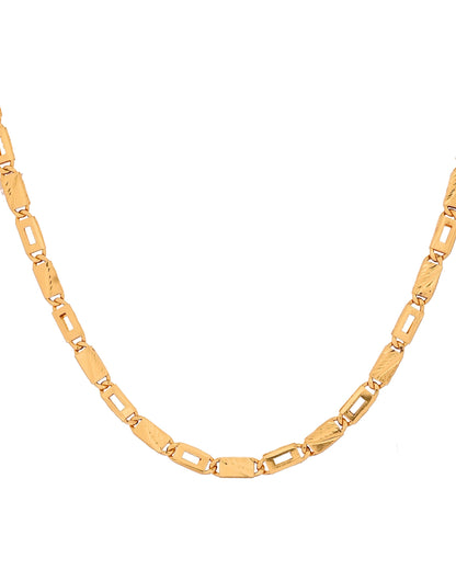 VOJ Gold Toned Rectangular Designed Biscuit Chain For Men