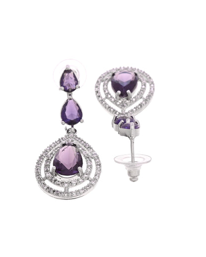VOJ Silver Toned Purple Tear Drop Shaped Stone Ad Necklace Set