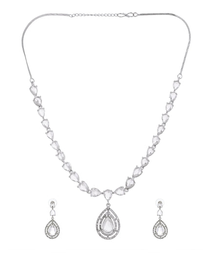 VOJ Silver Toned Tear Drop Shaped Stone Ad Necklace Set