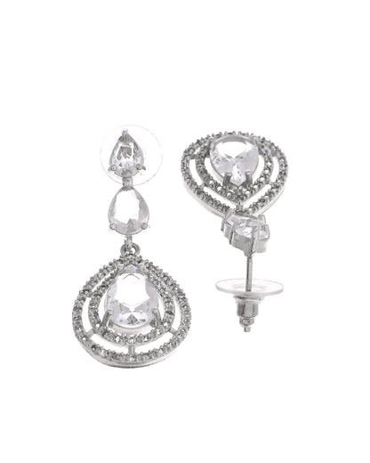 VOJ Silver Toned Tear Drop Shaped Stone Ad Necklace Set