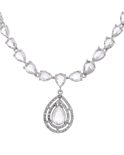 VOJ Silver Toned Tear Drop Shaped Stone Ad Necklace Set