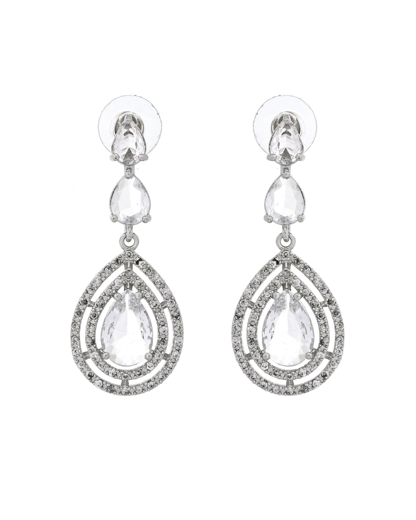VOJ Silver Toned Tear Drop Shaped Stone Ad Necklace Set