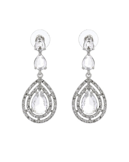 VOJ Silver Toned Tear Drop Shaped Stone Ad Necklace Set