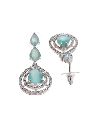 VOJ Silver Toned Teal Green Teardrop Shaped Stone Ad Necklace Set