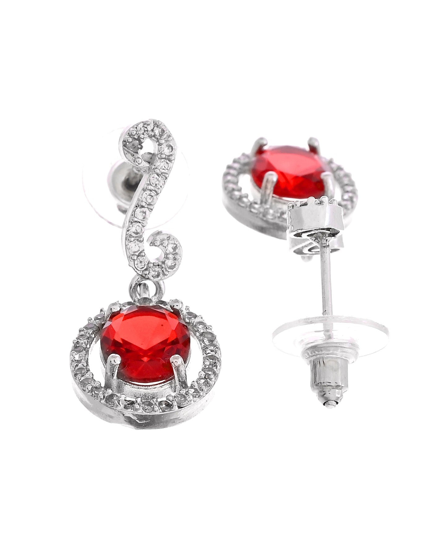 VOJ Silver Plated Oval Ruby Red Stone Studded Ad Jewellery Set