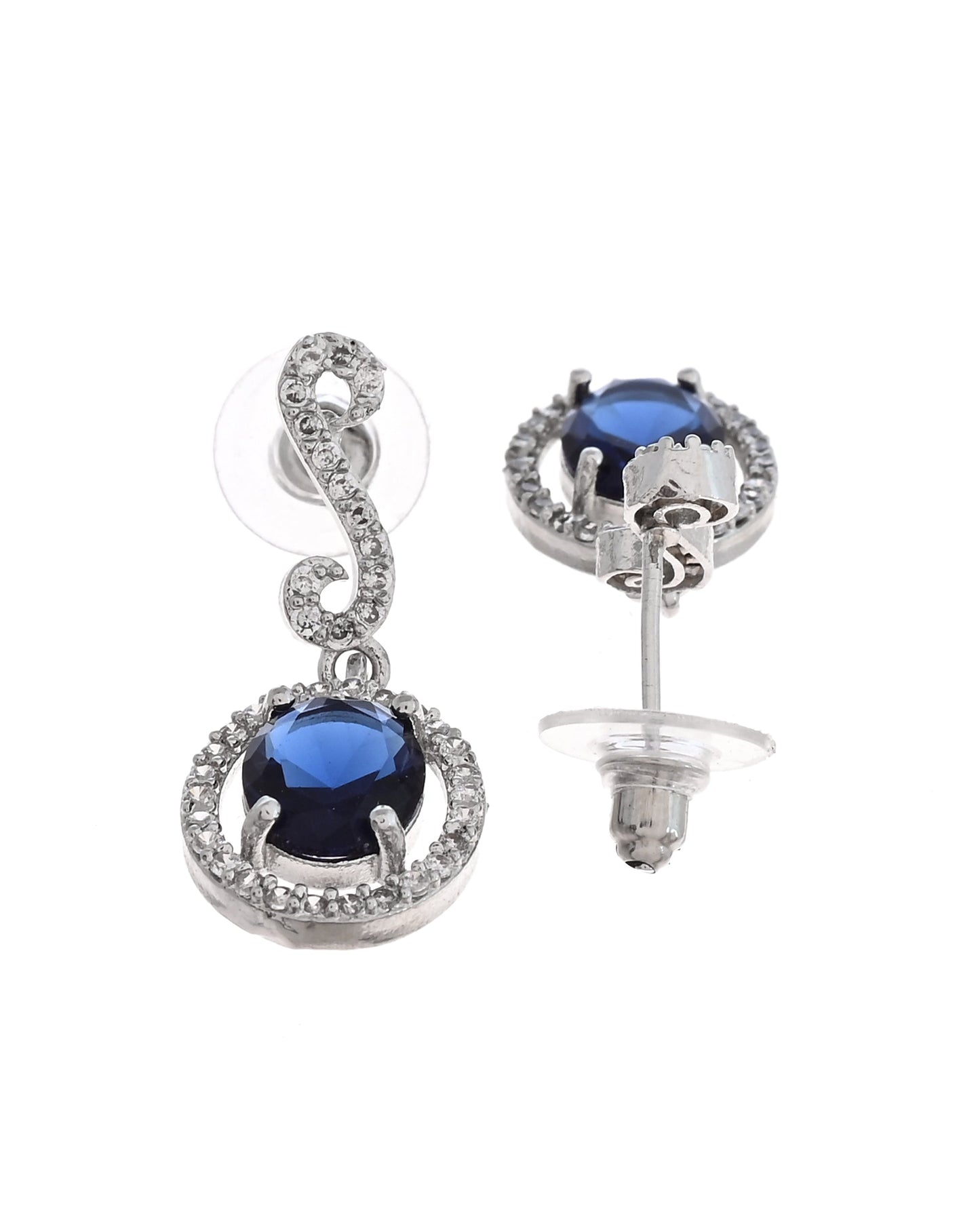VOJ Silver Plated Oval Blue Stone Studded Ad Jewellery Set