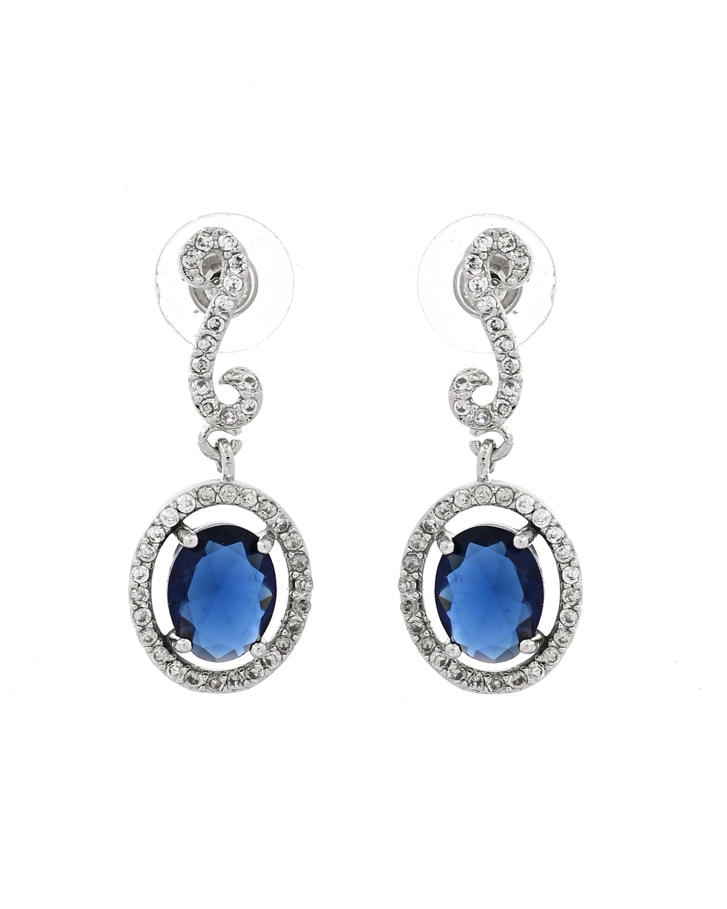 VOJ Silver Plated Oval Blue Stone Studded Ad Jewellery Set