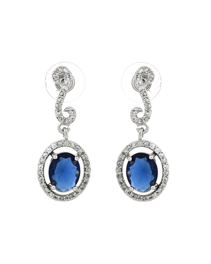 VOJ Silver Plated Oval Blue Stone Studded Ad Jewellery Set