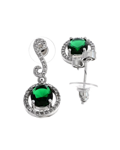 VOJ Silver Plated Oval Green Stone Studded Ad Jewellery Set