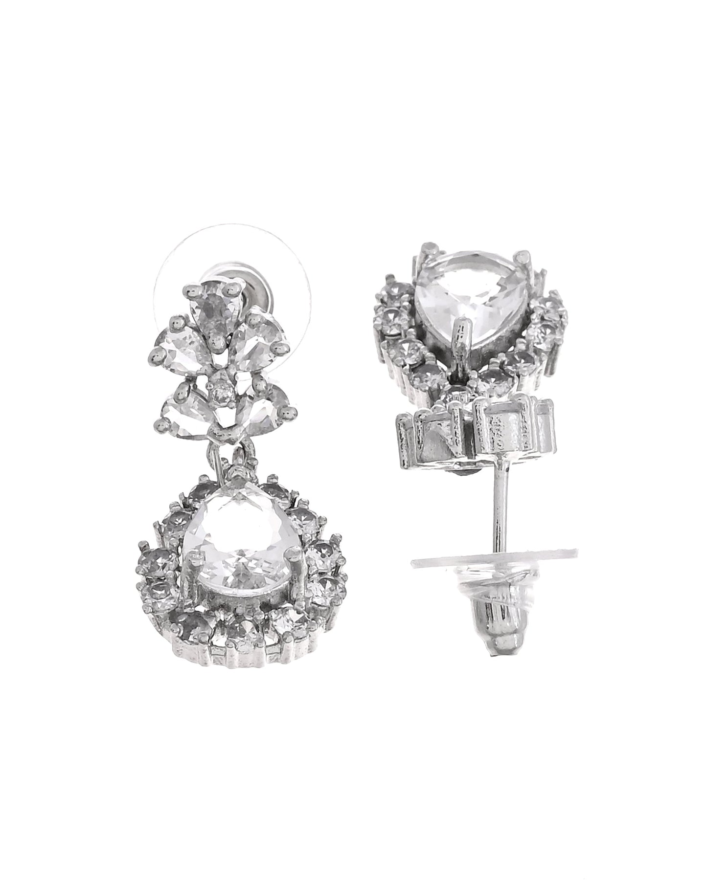 VOJ Silver Plated Drop Shaped Stone With Ad Stone Simple Jewellery Set