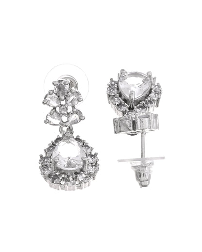VOJ Silver Plated Drop Shaped Stone With Ad Stone Simple Jewellery Set
