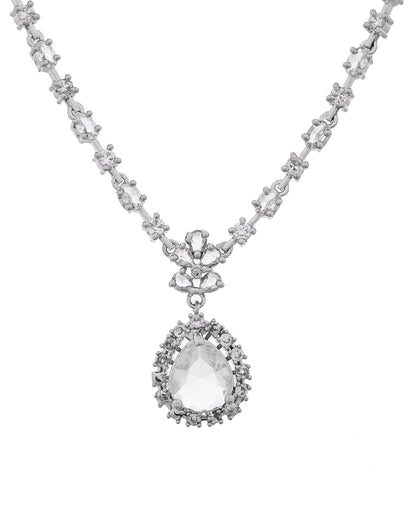 VOJ Silver Plated Drop Shaped Stone With Ad Stone Simple Jewellery Set