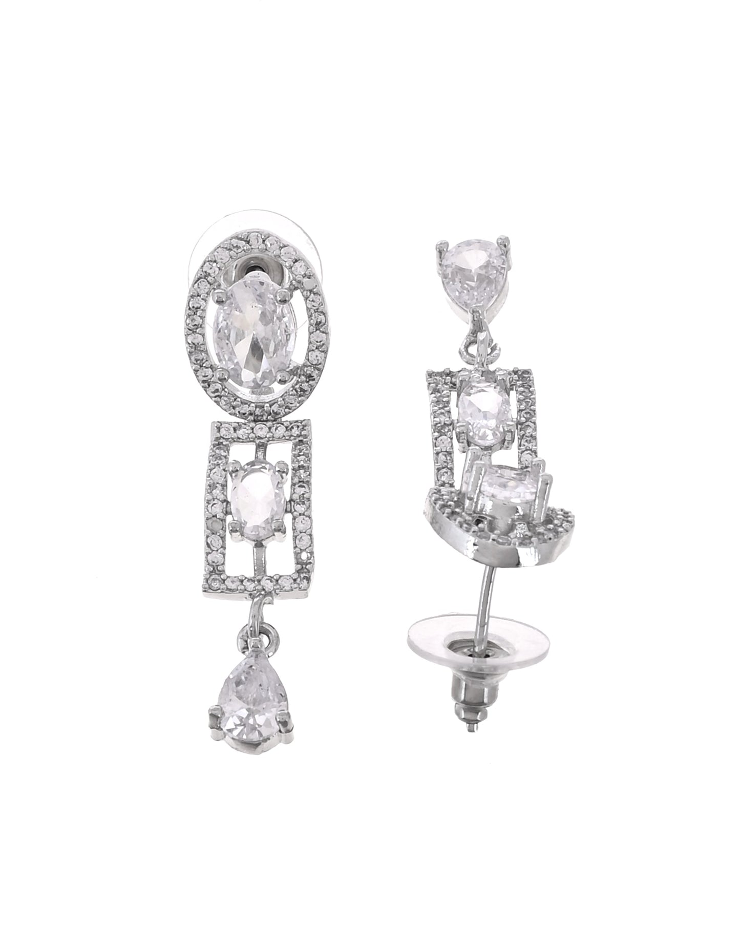 VOJ Silver Toned Sea Green Cz Stone Studded Designer Necklace Set